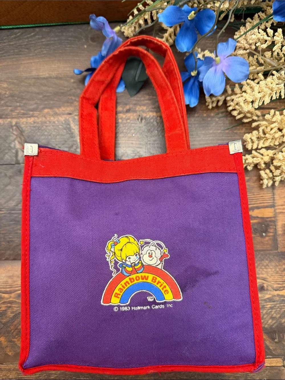 VINTAGE RARE VARIANT 1983 Rainbow Brite Purple Mini Tote Bag Clear PocketHallmak